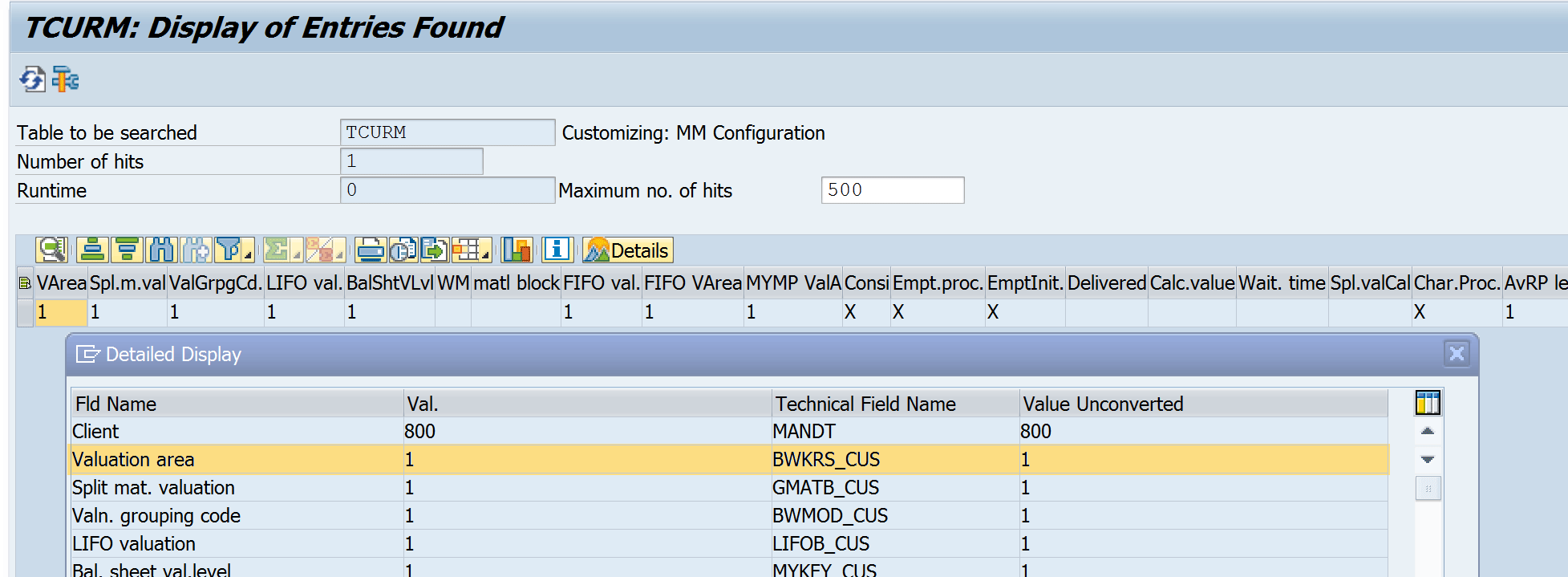 SAP valuation level configuration on table level